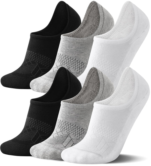 FITRELL No Show Socks Womens and Men - Athletic Cushioned Low Cut Ankle Socks Invisible Non-slip Liner, 3 Pairs Black+White+Grey, Large