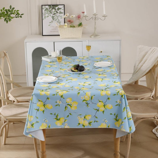 Walrus Heavy Duty Vinyl Tablecloth with Flannel Backing Waterproof Oil-Proof Plastic Table Cloth Stain-Resistant Wipeable Rectangle or Square Table Cover for Indoor and Outdoor (Lemon, 60x102 Inch)