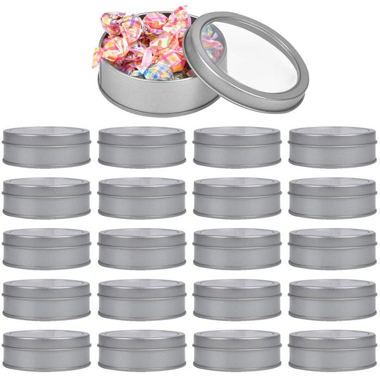 Milkary 20 Pack 3.5 Ounce Metal Tin Cans, Round Empty Container Cans with Clear Top, Storage Cans Gift Case for Kitchen, Office, Candles, Candies, Arts & Crafts