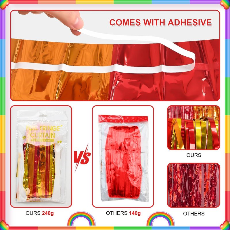 Rainbow Foil Fringe Curtains, 2 Pack 3.3x6.6ft Rainbow Metallic Tinsel Metallic Streamers Holiday Photo Booth Props Backdrop for Rainbow Birthday Wedding Bridal Shower New Years Party Decorations