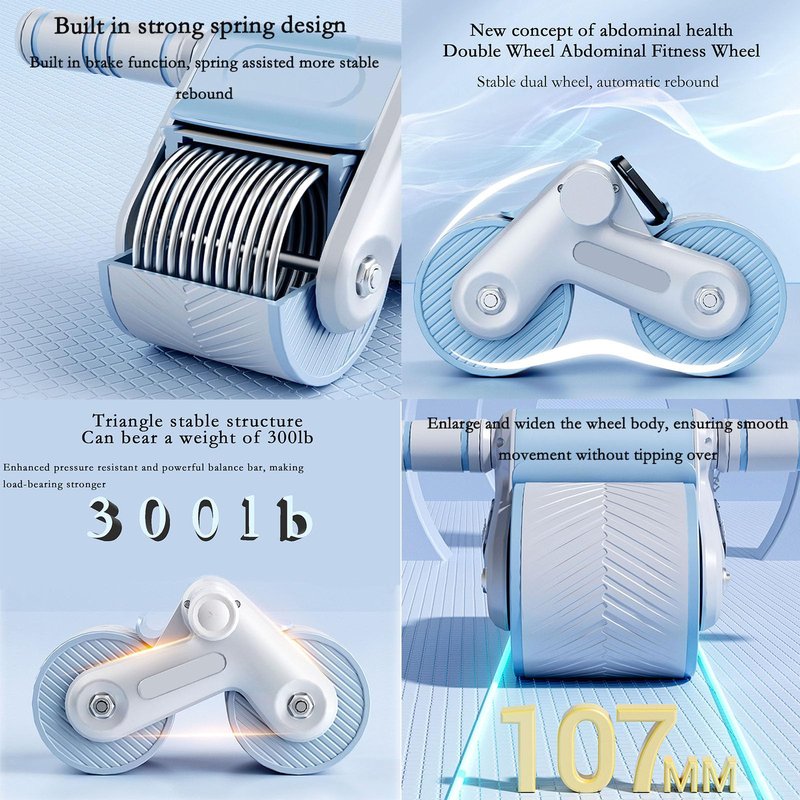 XINGJIEYUN AUTOMATIC REBOUND ABDOMINIUM ROLLER: Automatic rebound abdominal roller for exercise with knee pads, dual wheel balance design and cell phone holder, suitable for outdoor, home, office, gym, in the home gym using abdominal fitness roller for ab