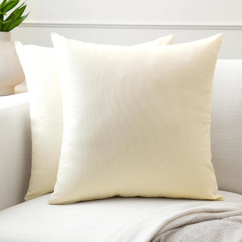 Encasa XO Throw Pillow Covers - Set of 2 Natural 12x12 in | Cotton Decorative Cushion Covers with Improved Zipper for Living Room & Sofa