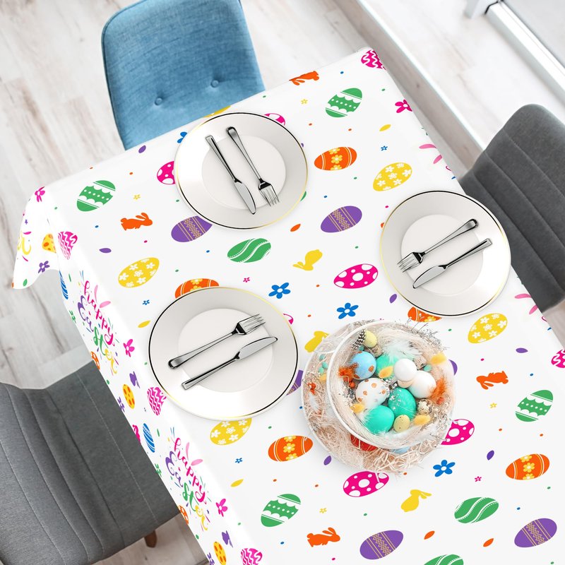 QZYL 12 Pack Easter Tablecloths Rectangular, 54" x 108" Disposable Easter Tablecloth Easter Decorations, Plastic Eggs Bunny Spring Tablecloth, Easter Table Cloth for Picnic Party Decorations Supplies