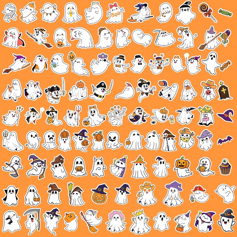 JULBEAR 200 PCS Ghost Stickers Cute Halloween Ghost Sticker Self-Adhesive White Ghost Label Decal for Craft Laptops Water Bottles and Envelopes Seal