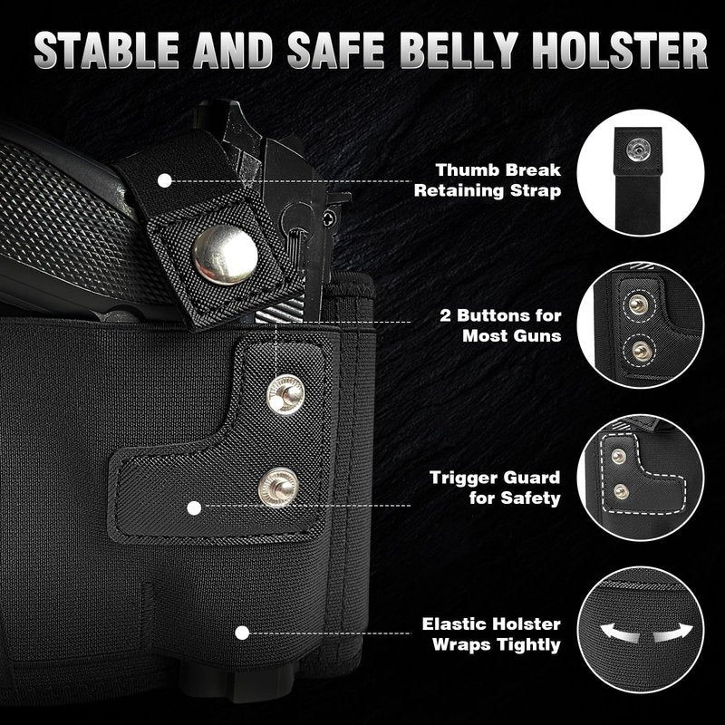 Mostcomtac Belly Band Holster for Men & Women - Comfortable Carry Gun Holster with Breathable Neoprene, Fits Glock 17-43X, Taurus, Ruger LCP, S&W M&P Shield for Most Pistols and Revolvers