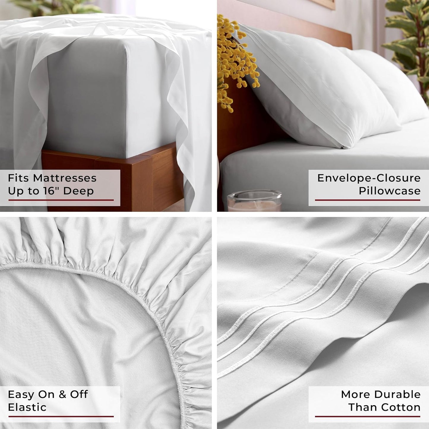 Mellanni King Sheet Set - 6-Piece Extra Soft Cooling Bedding | 16-Inch Deep Pocket, Easy Care - White