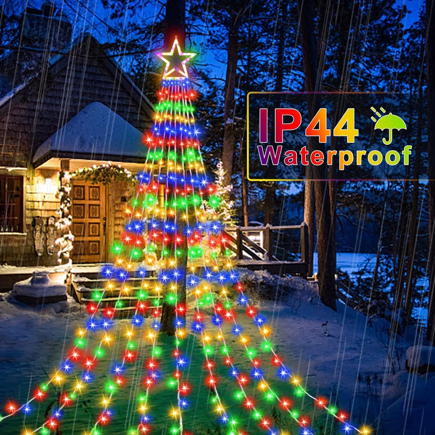Skiennix Christmas Star String Lights - 320 LEDs Outdoor Waterfall Fairy Lights | Waterproof Decor for Holiday Parties