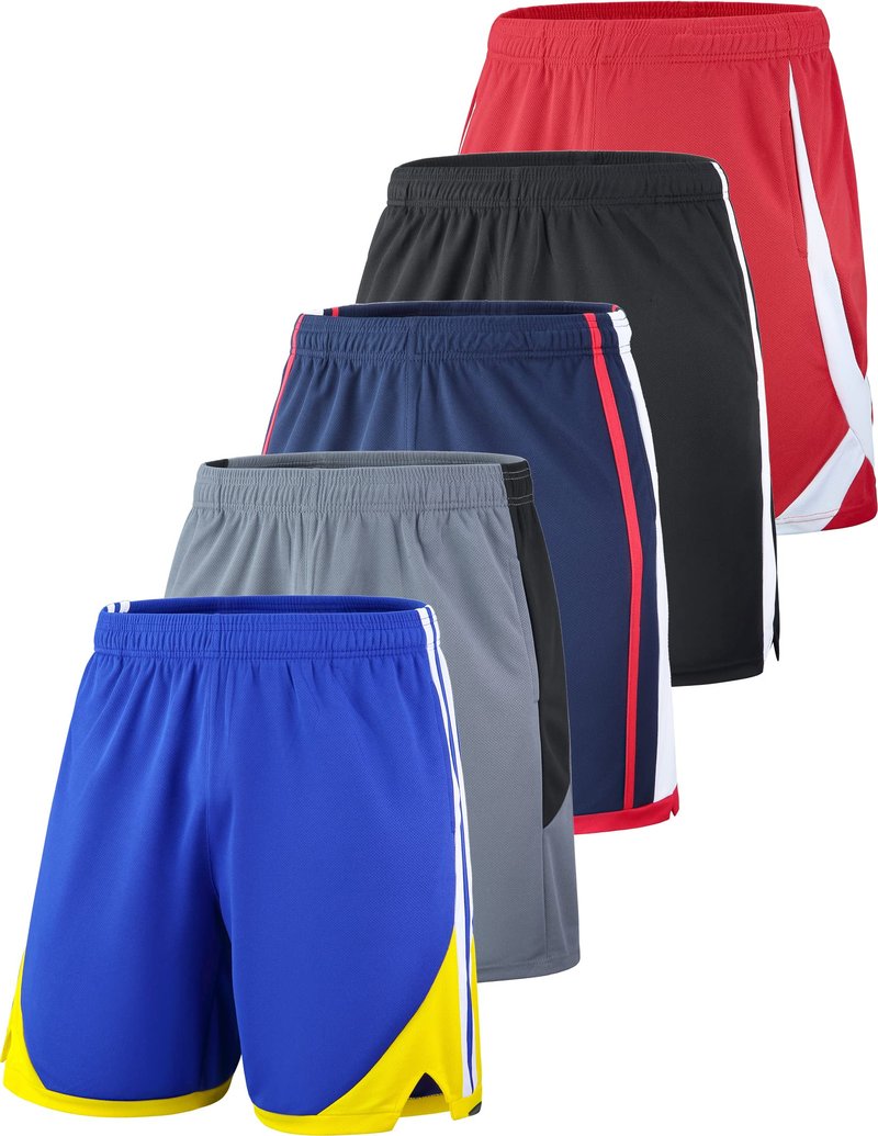 Liberty Imports 5 Pack Men's Quick Dry Athletic Basketball Shorts 9" Inseam with Pockets, Activewear for Workout Gym Running (Set 3, Large)