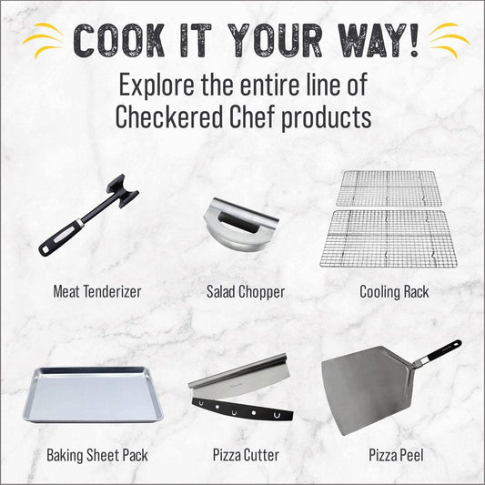 ﻿Checkered Chef Meat Tenderizer Tool - Dishwasher Safe Metal Kitchen Mallet for Tenderizing Chicken, Beef, Pork & Nuts with Non-Slip Grip