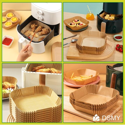 DSMY 150 PCS Air Fryer Disposable Paper Liners,8 Inch Square Parchment Disposable Paper Liner for 5-8QT Air Fryer,Baking, Roasting and Microwave, Non-Stick Airfryer Accessories