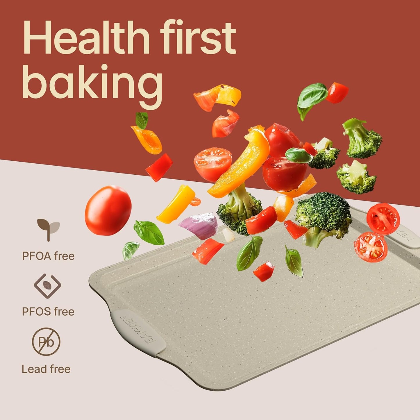 BAKKEN Nonstick Carbon Steel Baking Pans Set - Commercial Quality with White Silicone Handles | 10-Piece Oven Safe (450°F)