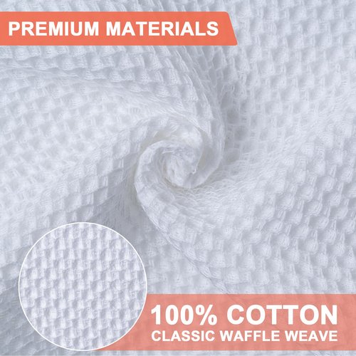 BOOMIBOO 6-Pack Kitchen Dish Cloths, 100% Cotton Waffle Weave, Ultra Soft Absorbent, Quick Drying Dish Towels, 12x12 Inches,White