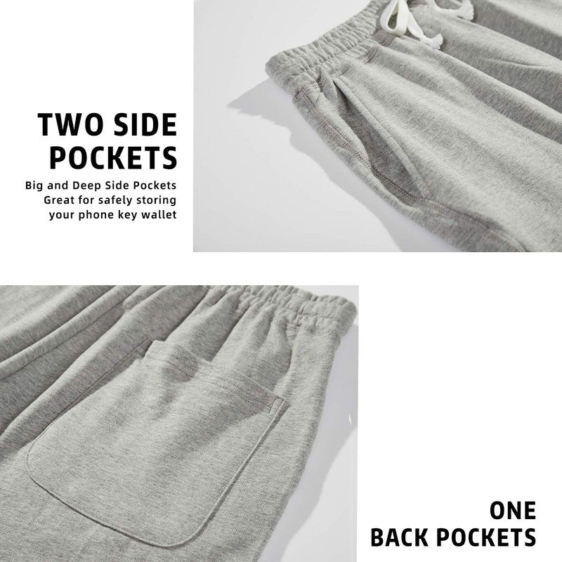 AMY COULEE Men's Casual Shorts 8” Cotton Athletic Workout Lounge Sweat Shorts with Pockets (Gray, L)