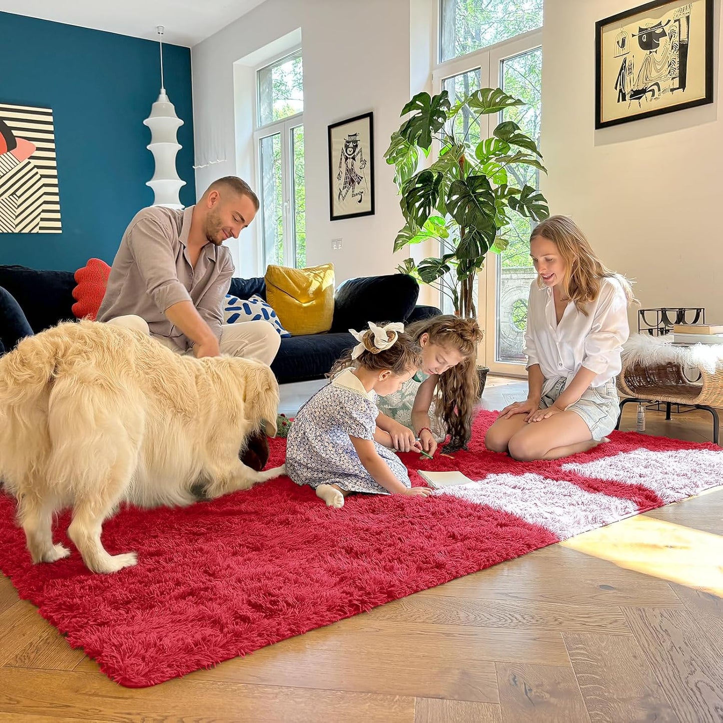 OLANLY Runner Rugs - Soft, Machine Washable Shaggy Carpet for Hallway & Bedroom | Red 2x4 ft