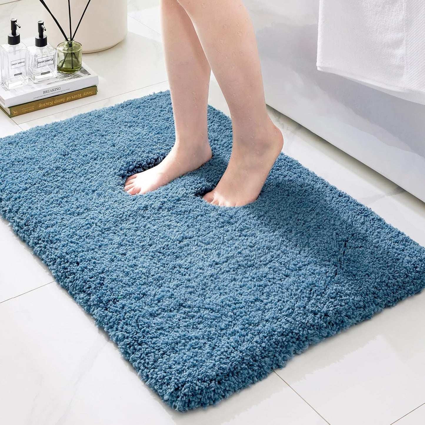 Skiennix Non-Slip Bathroom Rug - Ultra Thick Soft Microfiber, Absorbent & Washable | 24x17, Blue