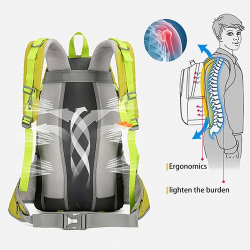 JYUNXIY Hiking Backpack for Men and Women, Travel, Sport Outdoor, Lightweight Back Pack, Camping, Bag, waterproof, 40L.(Yellow)