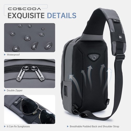COSCOOA Sling Bag for Men, Anti-theft Crossbody Bag with USB Charging Port, PU Leather Shoulder Bag for Women Travel Outdoor Casual Sports Daypacks