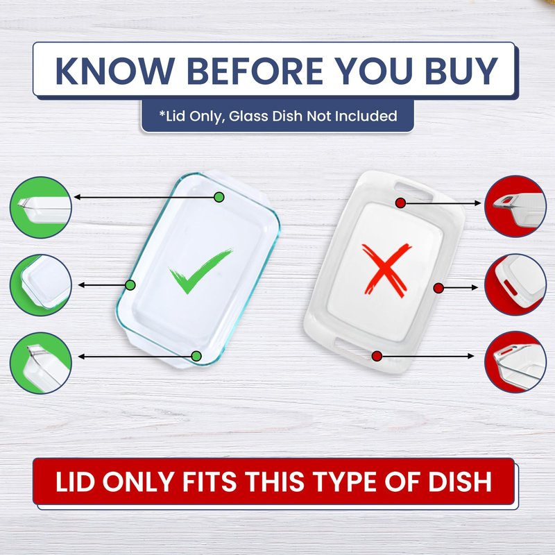 Replacement Lid fits Pyrex 9x13 233 Glass Casserole Baking Dish Container with Tab Handles, for 3-Quart Model 233-PC (Navy)