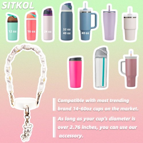Handle Strap and Charm Set for Owala Water Bottle 24 oz, 32 oz, 40 oz, Owala Kids, Owala Coffee Tumbler, Owala FreeSip – Includes Handle Strap, for Owala Accessories & Stanley Cup Accessories (White)