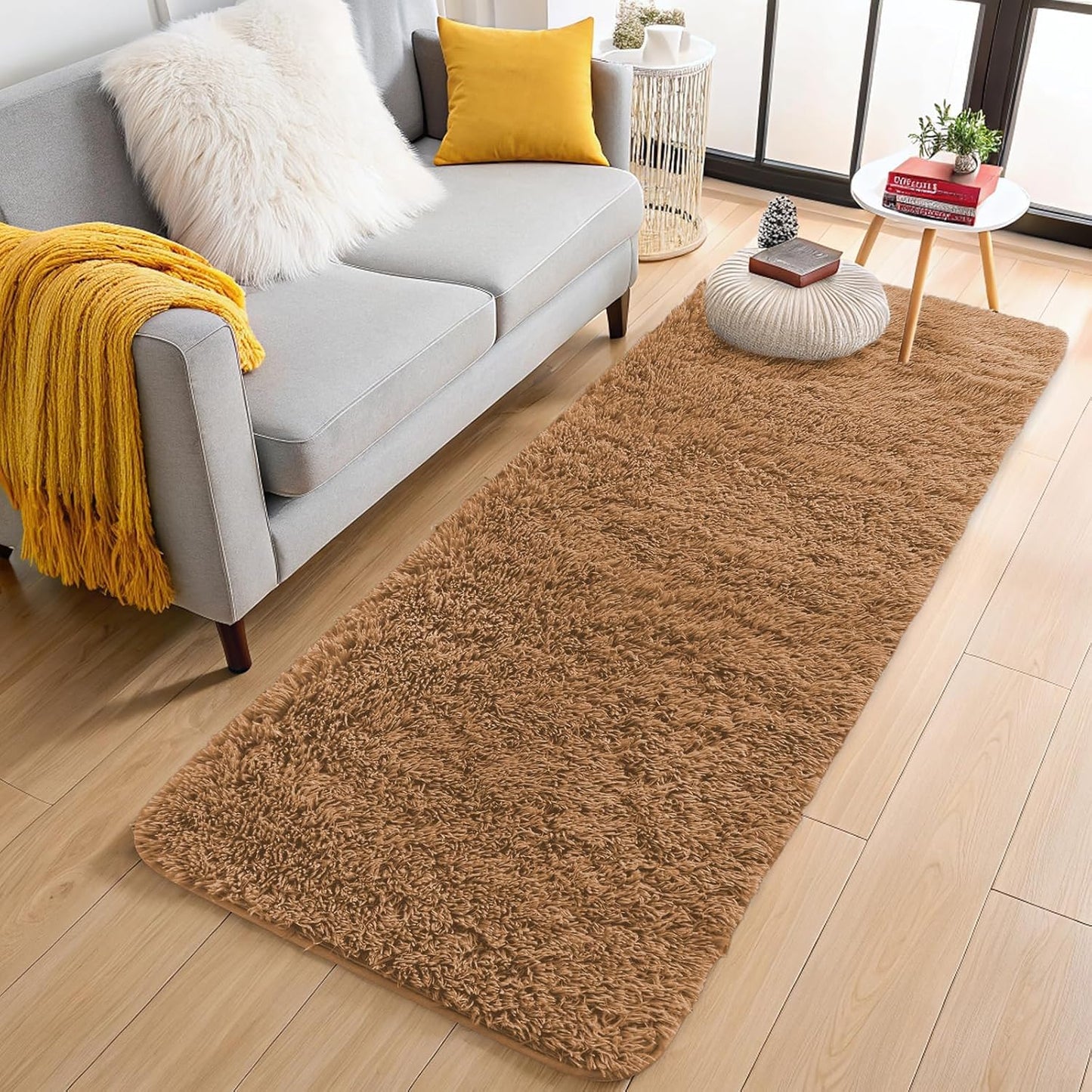 OLANLY Machine Washable 2x4 Runner Rug - Soft Fluffy Shaggy Carpet for Bedroom & Hallway | Khaki