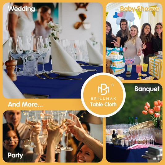 BRILLMAX 6 Pack Navy Blue Tablecloths 90 x 132 Inch for 6ft Rectangle Tables - 150 GSM Polyester Fabric, Floor Length Drop, Water, Stain & Wrinkle Resistant Cloth Cover for Wedding Reception Banquet