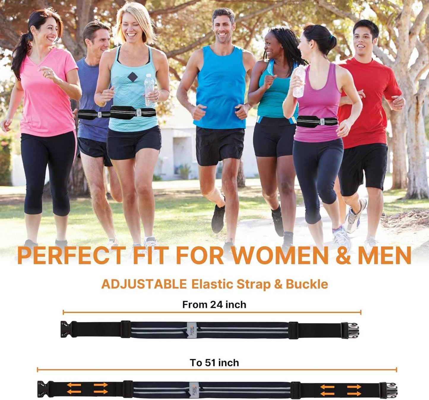 Waterproof Slim Running Belt with Reflective 2-Pocket Phone Holder for Men & Women