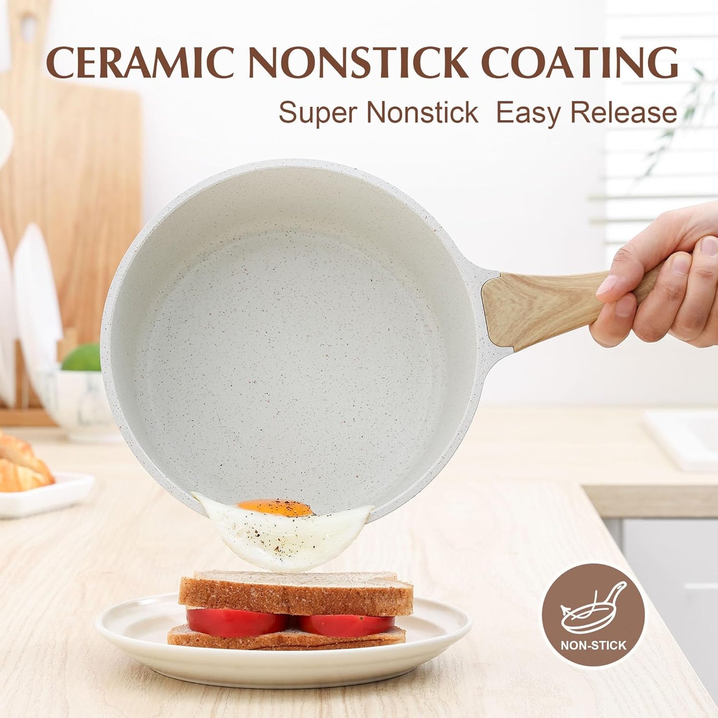 SENSARTE White Ceramic Nonstick Saucepan Set - Induction Compatible Cooking Pots with Stay Cool Handles | 2.0QT & 2.5QT
