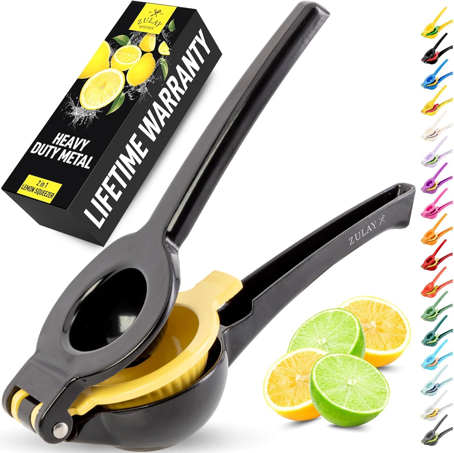 Zulay Kitchen 2-in-1 Lemon Squeezer - Max Extraction Hand Juicer for Easy Citrus Juicing - Black/Yellow