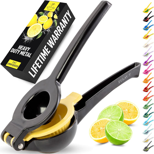 Zulay Kitchen 2-in-1 Lemon Squeezer - Max Extraction Hand Juicer for Easy Citrus Juicing - Black/Yellow