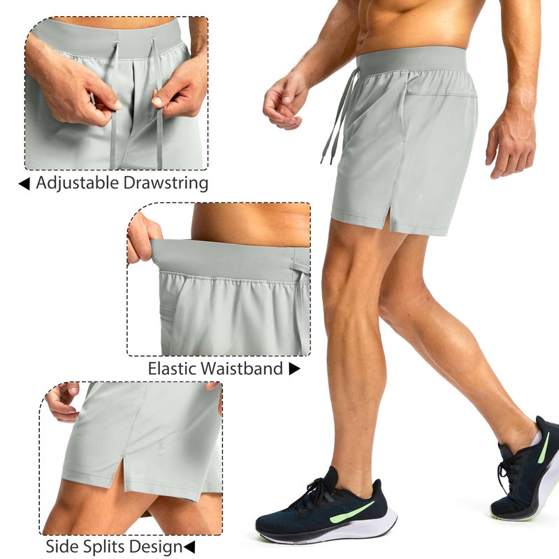 Soothfeel Men's Running Shorts with Zipper Pockets 7 Inch Lightweight Quick Dry Gym Athletic Workout Shorts for Men (Pale White, XXL)