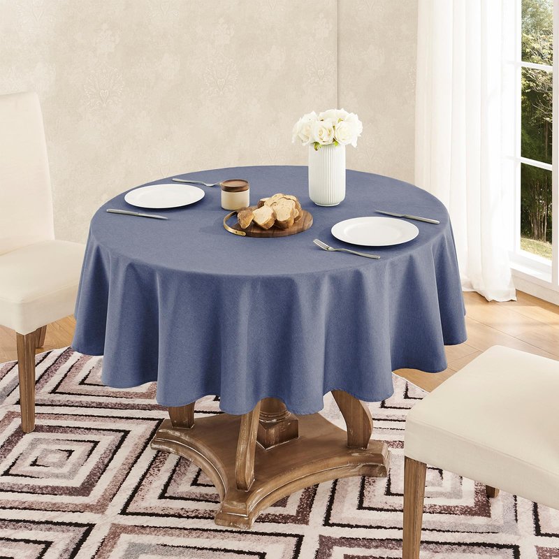 Veblandy Tablecloth Linen Textured Waterproof & Stain Resistant Table Cloth Wrinkle Free Decorative Fabric Farmhouse Table Cover for Dining/Party/Buffet/Wedding, 60 x 60 Inch, Demin Blue