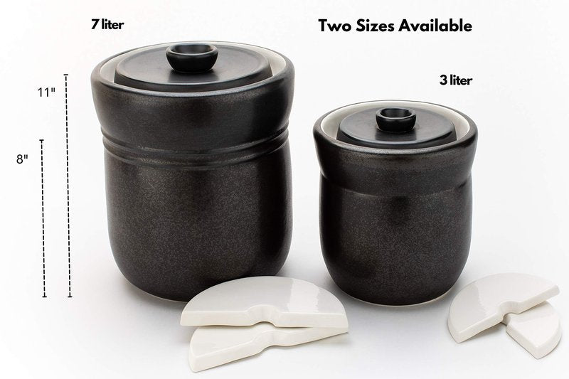 TOMO Fermentation Crock with Weights - Ceramic Sauerkraut Pickling Crock - Stoneware Kombucha Brewing (7L)