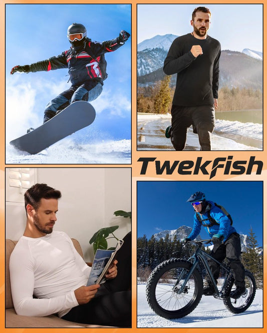 Twekfish Men's Thermal Compression Shirt, Long Sleeve Fleece Lined Workout Shirts Winter Cold Weather Athletic Base Layer Top White