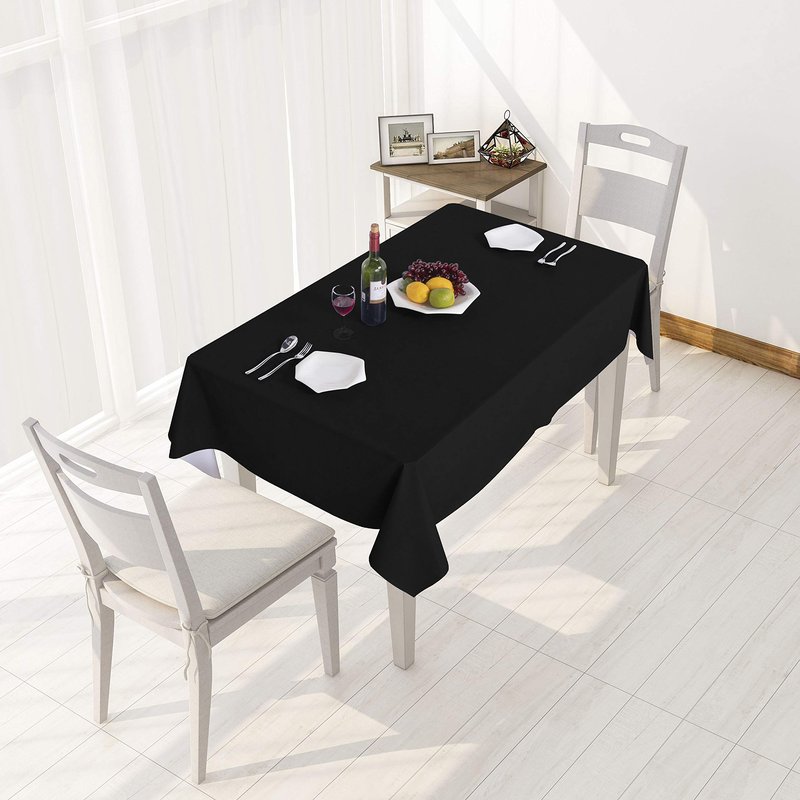 sancua 100% Waterproof Rectangle PVC Tablecloth - 70 x 108 Inch - Oil Proof Spill Proof Vinyl Table Cloth, Wipe Clean Table Cover for Dining Tables, Buffet Parties and Camping, Black