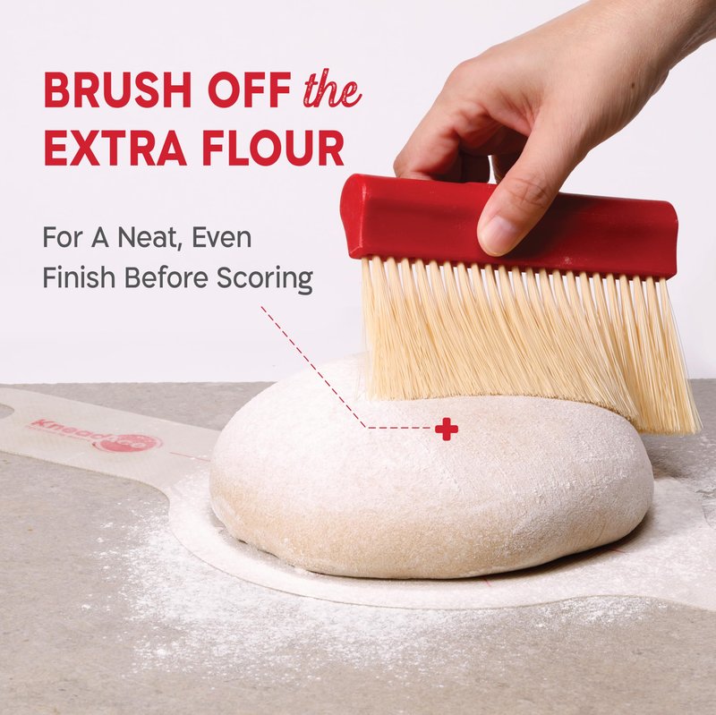 KneadAce Dough Scraper & Baker’s Brush Set. Stainless Steel Bench Scraper & Flour Cleaning Brush. Kitchen Tool for Pastry, Sourdough and Baking Prep Bread Dough Cutter, Gift For Bakers (White/Red)