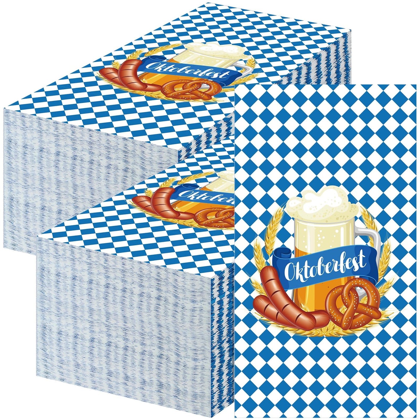 Crtiin 200 Pieces Oktoberfest Paper Napkins Disposable Blue and White Bavarian Flag Check Luncheon Decorative Paper Napkins for Beer Theme Oktoberfest Decoration Party Supplies