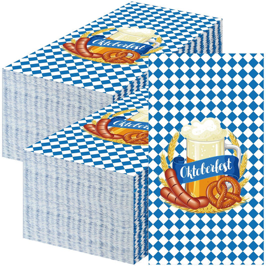 Crtiin 200 Pieces Oktoberfest Paper Napkins Disposable Blue and White Bavarian Flag Check Luncheon Decorative Paper Napkins for Beer Theme Oktoberfest Decoration Party Supplies