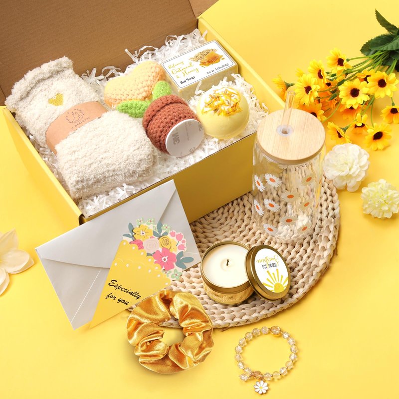 Birthday Gifts for Women, Mothers Day Gift Baskets for Women, Best Friend Friendship Gifts, Get Well Soon Inspirational Gift Set Box for Woman Her Teen Girl Sister Friendship w 18oz Daisy Cup