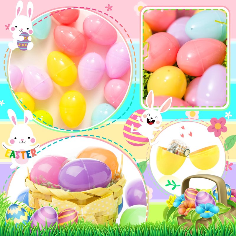 OCTERIC 60Pcs Easter Eggs, 2.3" Fillable Pastel Colors Plastic Easter Eggs Empty for Easter Hunt, Easter Basket Stuffers, Party Favor, Classroom Prize Supplies