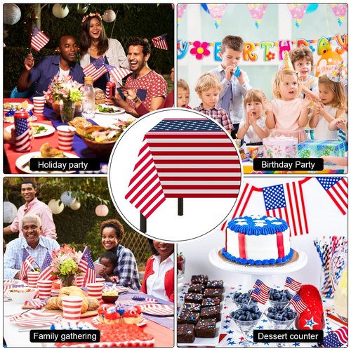 Childom 2 Pack Patriotic Tablecloths,Patriotic Decorations 54" x 108" Disposable American Flag Tablecloths for Event,Party Table Cloth Plastic for Veterans Day,4th of July,Picnic,Dinner,Party Supplies