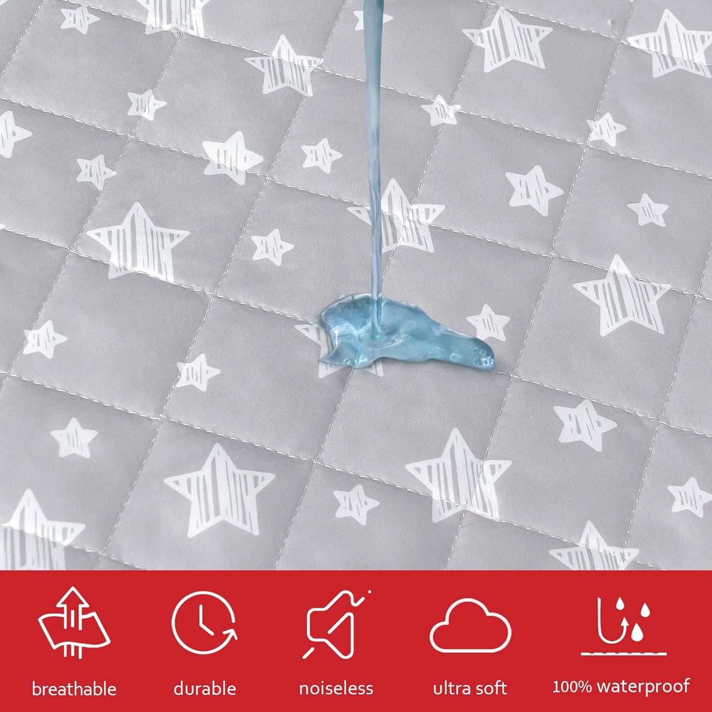 Skiennix Crib Mattress Protector - Waterproof Quilted Pad Cover, Extra Soft & Breathable, 52" x 28", Grey Star