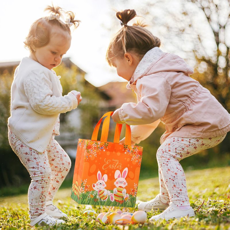 ZUIYIN 18Pack Easter Gift Bags Egg Hunt Bags with Handles for kids, Non-Woven Bags for Easter Baskets, Egg Hunt Game, Party