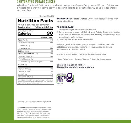 Augason Farms Dehydrated Potato Slices - Emergency Food Supply for Everyday Meals