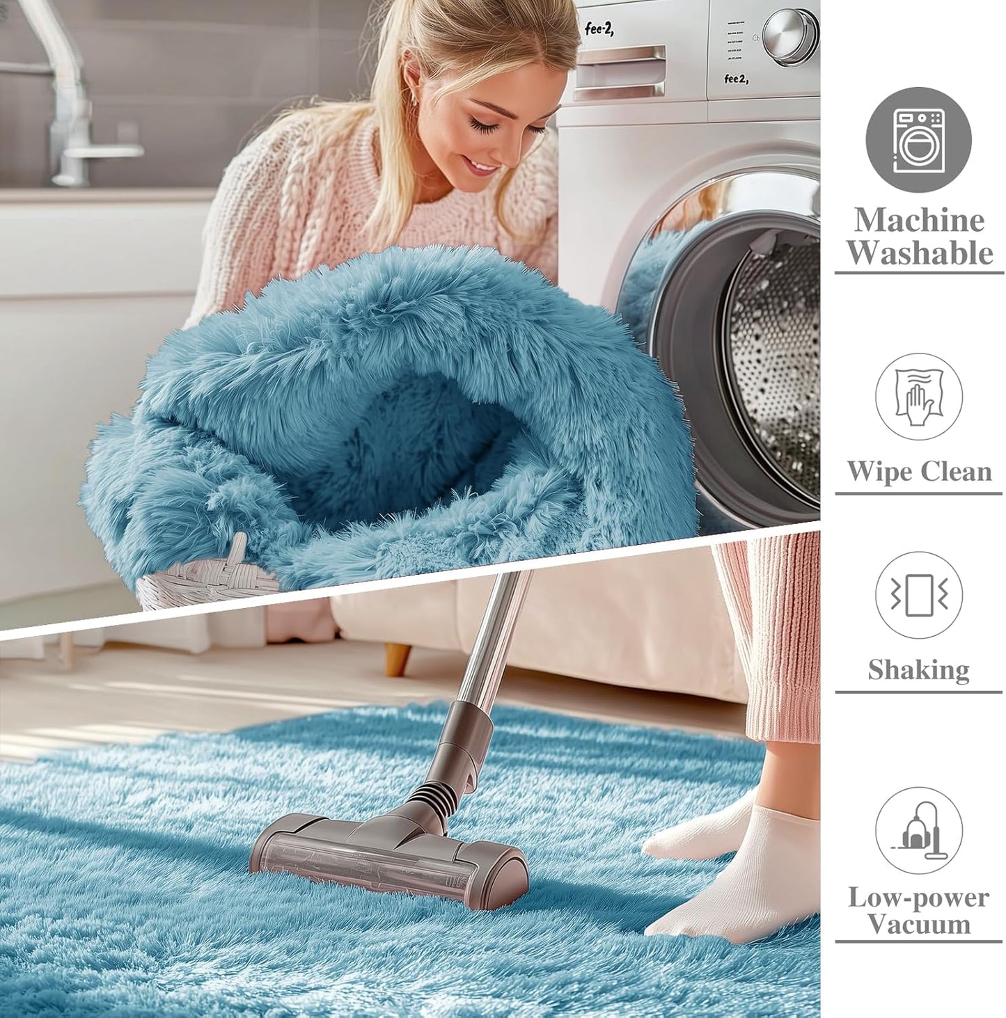 OLANLY Runner Rugs - Soft, Machine Washable Shaggy Carpet for Hallway & Bedroom | Slate Blue