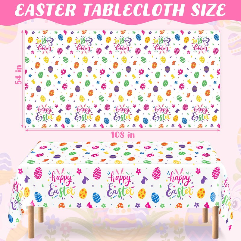 QZYL 12 Pack Easter Tablecloths Rectangular, 54" x 108" Disposable Easter Tablecloth Easter Decorations, Plastic Eggs Bunny Spring Tablecloth, Easter Table Cloth for Picnic Party Decorations Supplies