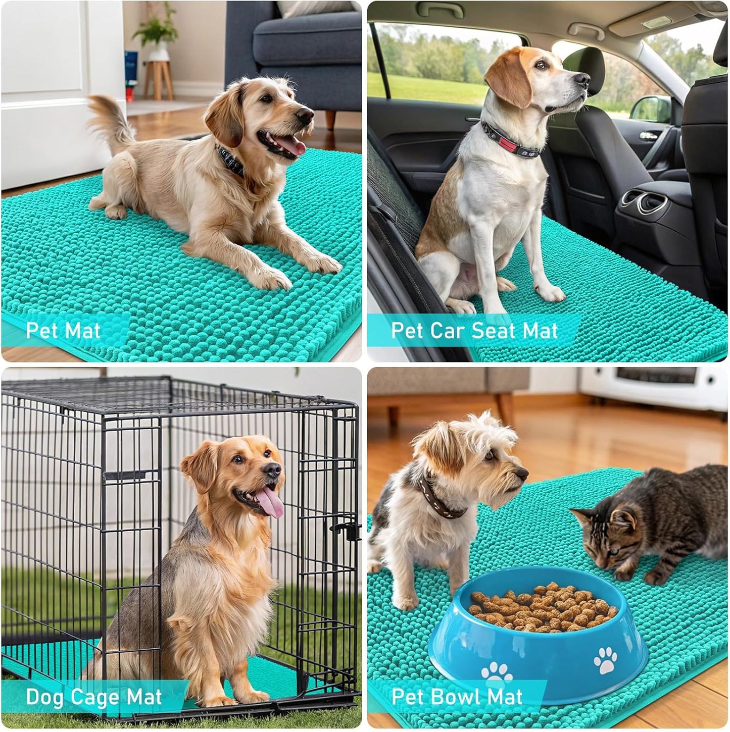 OLANLY Dog Door Mat - Absorbent Non-Slip Washable Doormat for Muddy Paws | 44x24 Teal Chenille Mat