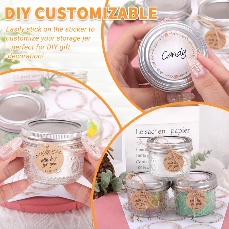 igoelove 4 oz Mason Jars with Embossed Pattern 24 Pack | Small Canning Jars with Airtight Lids | Mini Glass jars for Jams, Jelly, Honey, Spices, DIY Candles, Wedding Favors and Gift Packaging