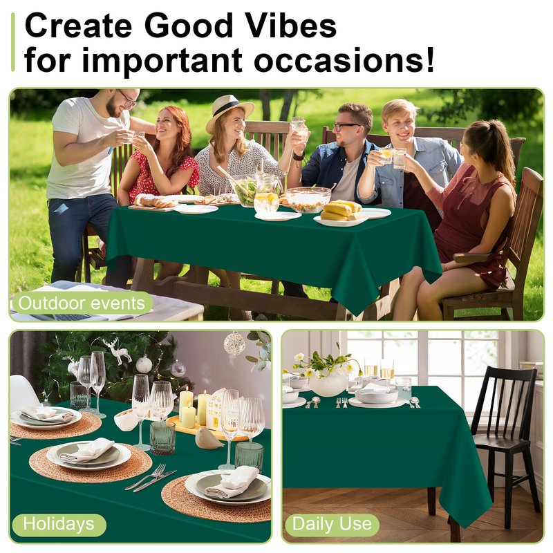 QIKSION Dark Green Plastic Table Cloth Disposable 6 Pack, 54 x 108 Inch Tablecloths for Party, Christmas Decorations, Rectangle Table Cover