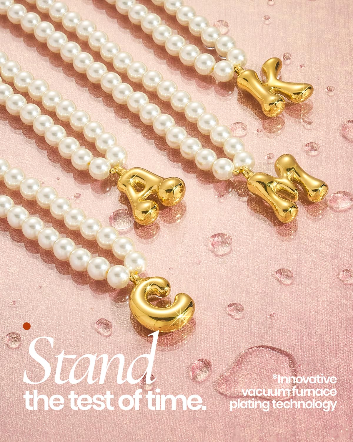 DoDoBeads Pearl Initial Necklace, 18K Gold Plated Stainless Steel Balloon Letter Pendant B, Non-Tarnish Waterproof Chunky Monogram Jewelry Gifts for Women Teens