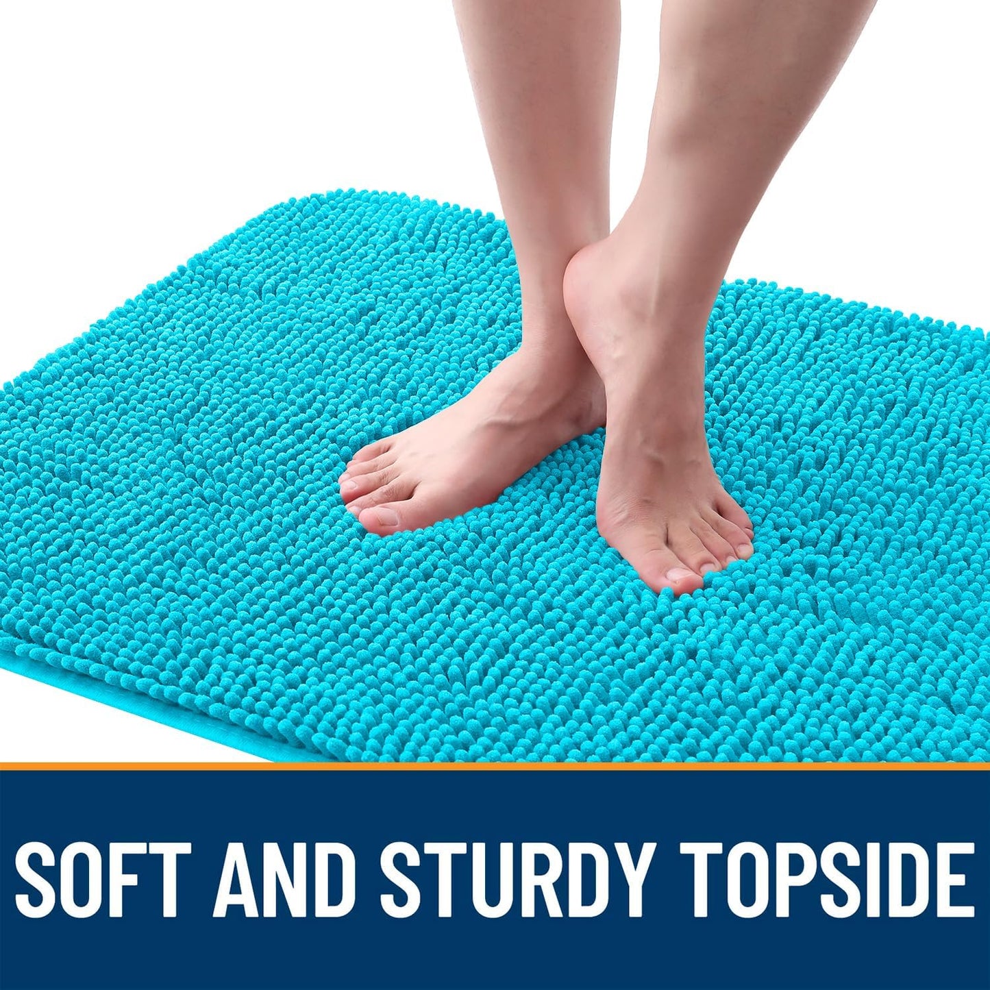OLANLY Dog Door Mat - Absorbent Non-Slip Chenille Mud Mat for Indoor Use | 54x24, Aqua Blue